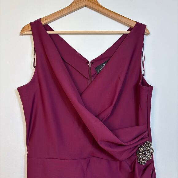 Alex Evenings Compression Dress Size 14 Ruffle Skirt Beaded Detail Wine Cocktail - Picture 8 of 14